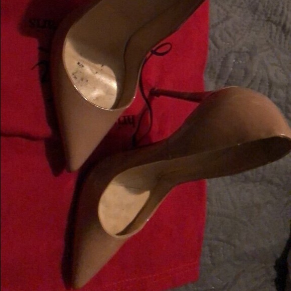 Nude Spiked Christian Louis Vuitton red bottoms used - Depop